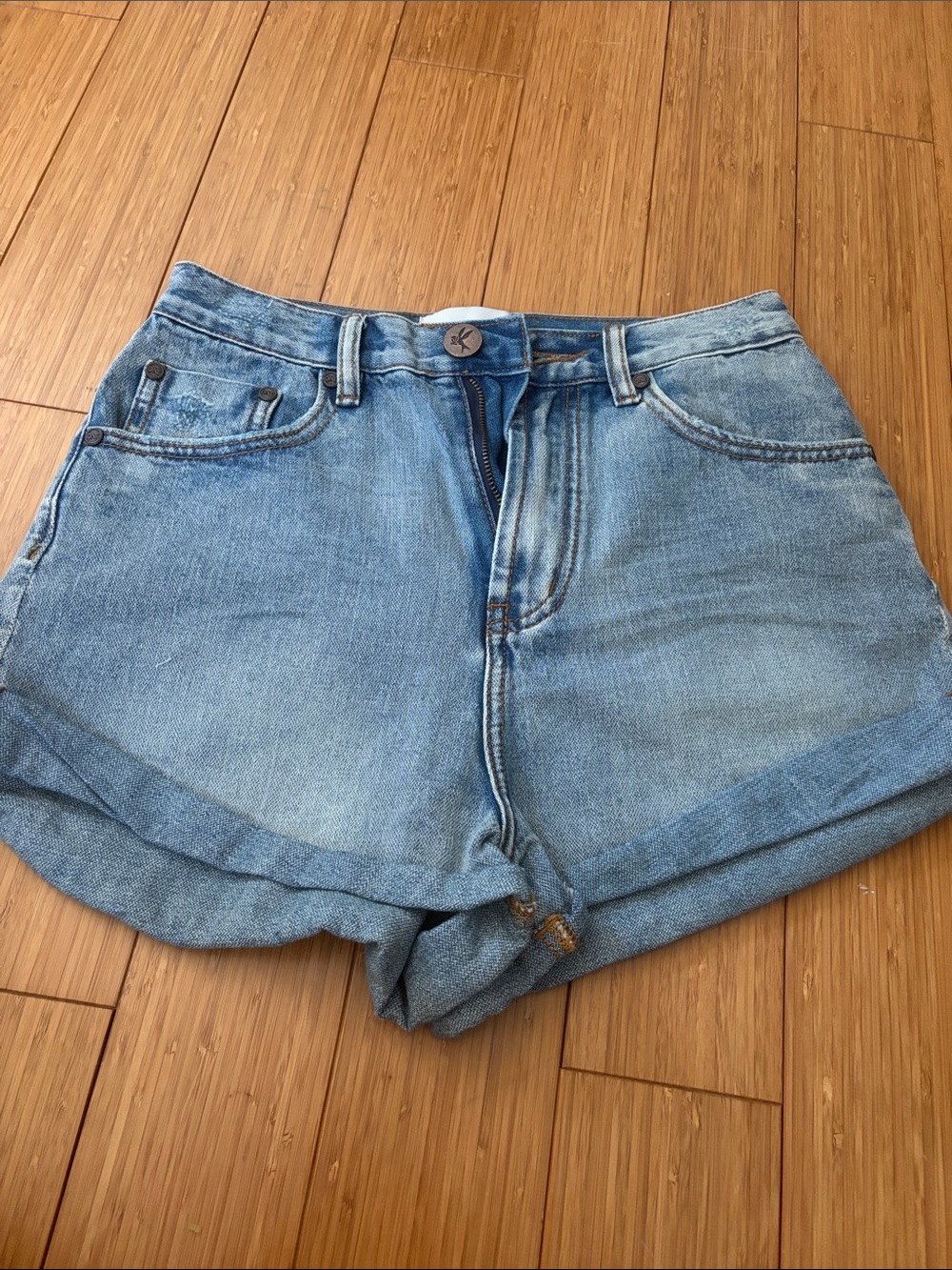 One Teaspoon Light Wash High-Rise Denim Shorts